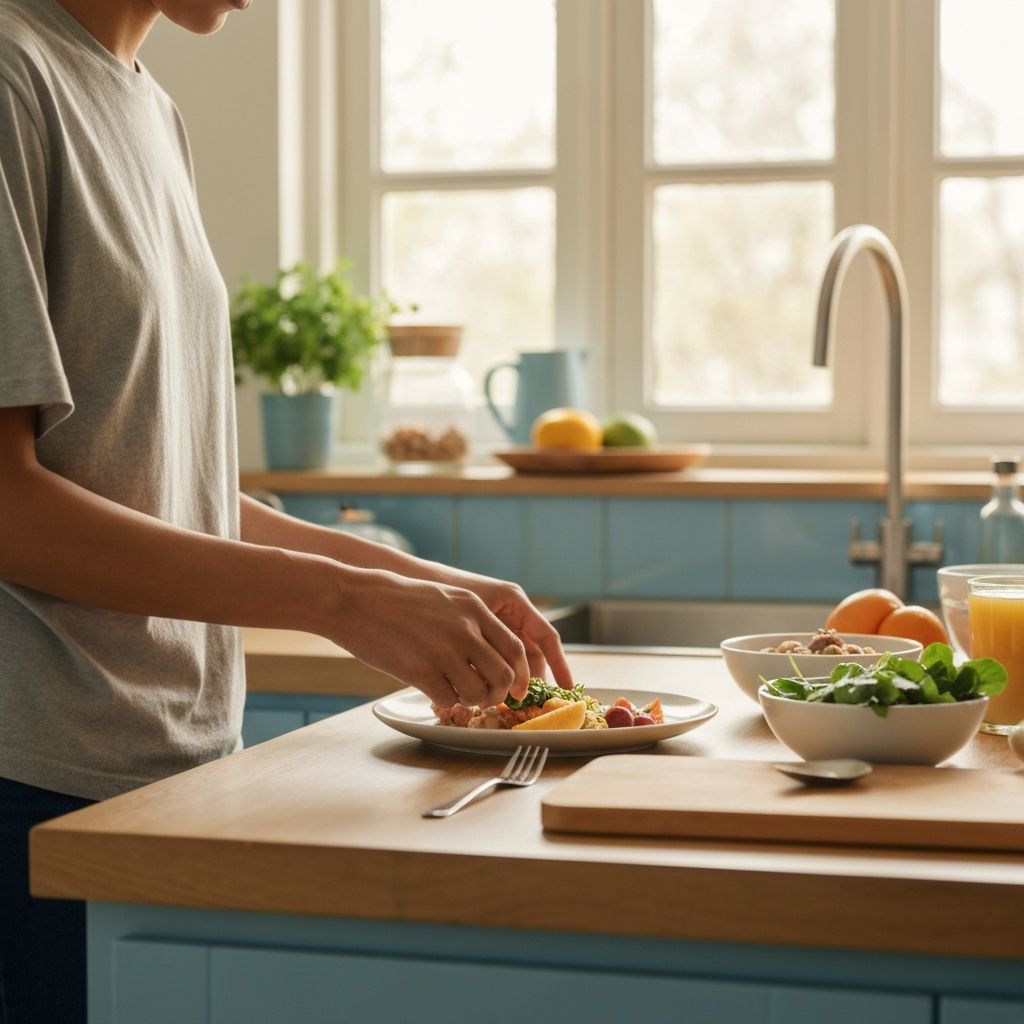 Person preparing morning meal in a bright kitchen setting