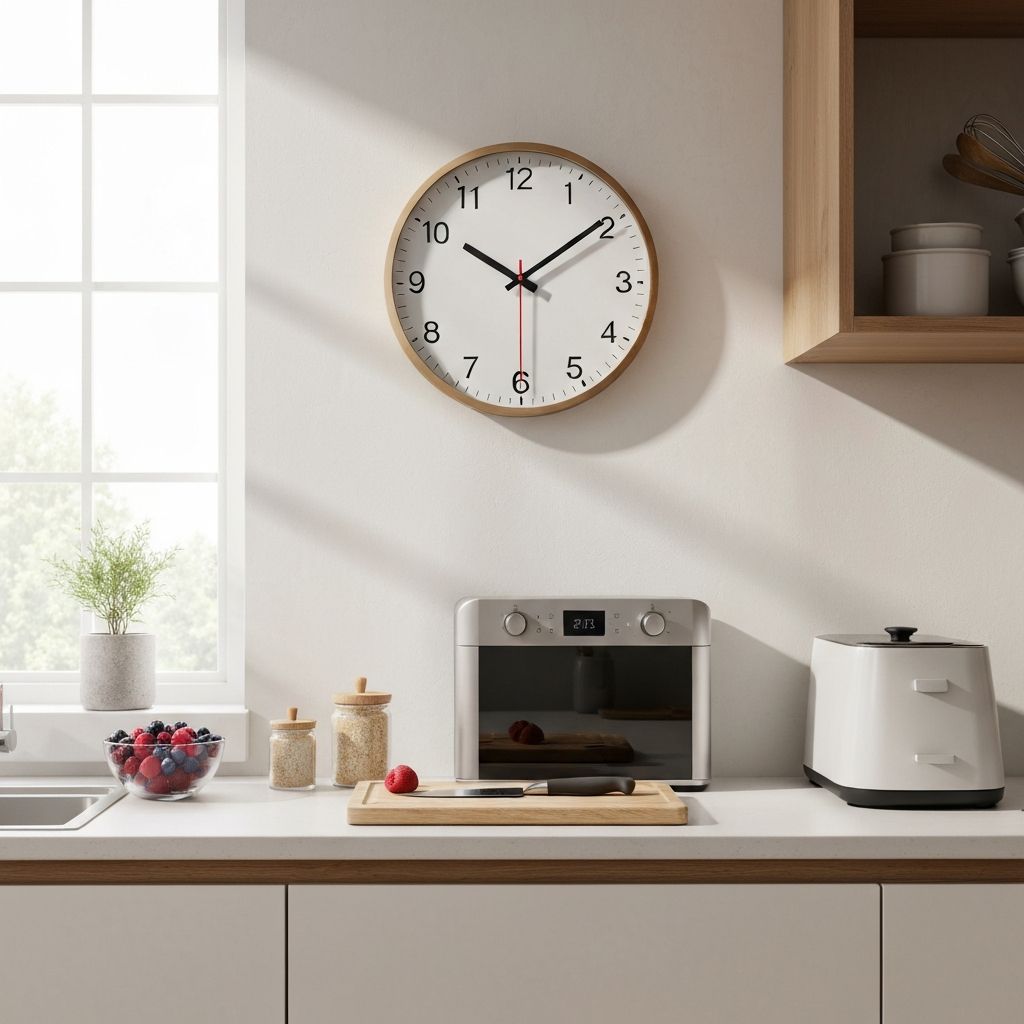 Clock on wall with kitchen setting in background